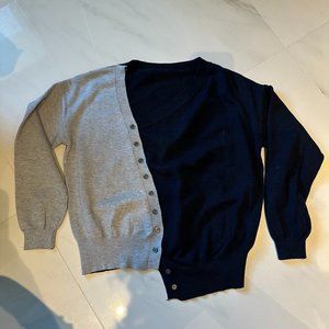 Blue & Grey V-Neck Asymmetrical Hem Cardigan Sweater